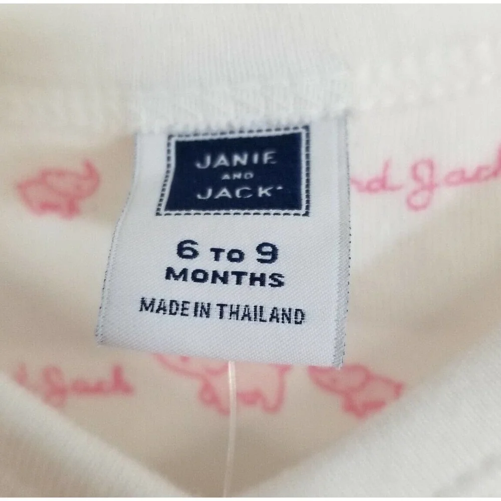 Janie & Jack Pink White Elephants Logo Footie Pajamas Sleeper 6-9 Months NWT